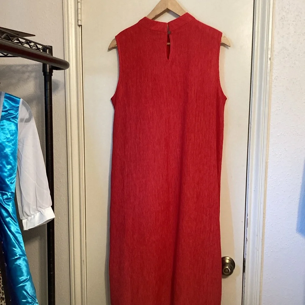 Eileen Fisher Orange Woven Plissé Mock Neck Dress| Sz S/P Pre Owned condition - Picture 6 of 13